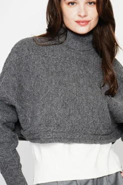 Poncho court col roulé loup