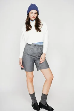 Poncho court col roulé naturel