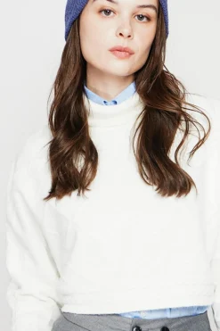 Poncho court col roulé naturel