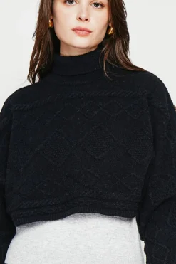 Poncho court col roulé noir