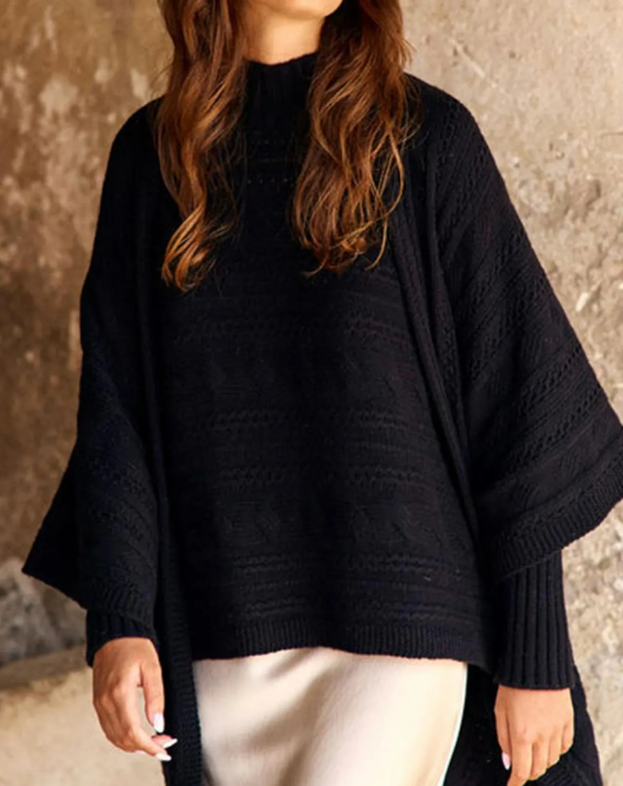 Poncho en Laine & Cachemire Roca noir