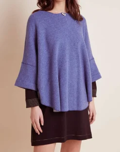 Poncho en Laine mélangée Etoffe bleu chiné/gris