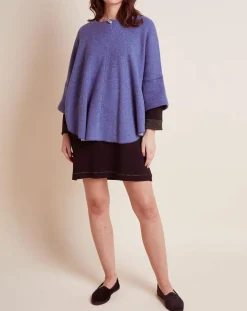 Poncho en Laine mélangée Etoffe bleu chiné/gris
