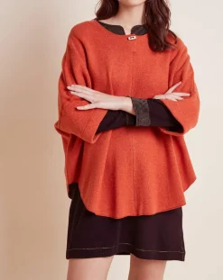 Poncho en Laine mélangée Etoffe cannelle/gris