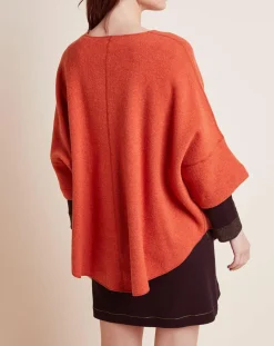 Poncho en Laine mélangée Etoffe cannelle/gris