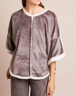 Poncho en Velours Cocoon gris/écru