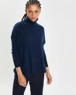 Poncho large 100% Cachemire col roulé Lola nuit