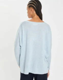 Poncho large 100% Cachemire col V Emma icy blue
