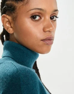 Poncho large 100% Cachemire col roulé Lola heathered teal