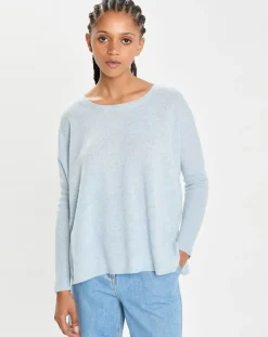 Poncho large 100% Cachemire col rond Alizée icy blue