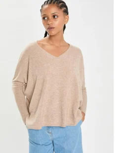 Poncho large 100% Cachemire col V Emma chestnut