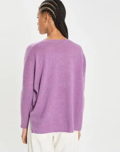 Poncho large 100% Cachemire col rond Alizée orchidée