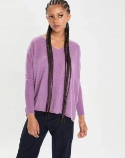 Poncho large 100% Cachemire col V Emma orchidée