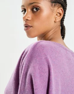 Poncho large 100% Cachemire col V Emma orchidée