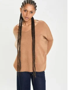 Poncho large 100% Cachemire col V Emma mocha