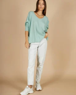 Poncho large 100% Cachemire Emma col V amande