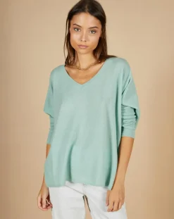 Poncho large 100% Cachemire Emma col V amande