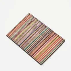 Porte-cartes en Cuir Signature Stripe noir/multicolore - 10x6.7 cm