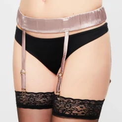 Porte-jarretelles en Soie mélangée Feline Chic rose poudré/noir