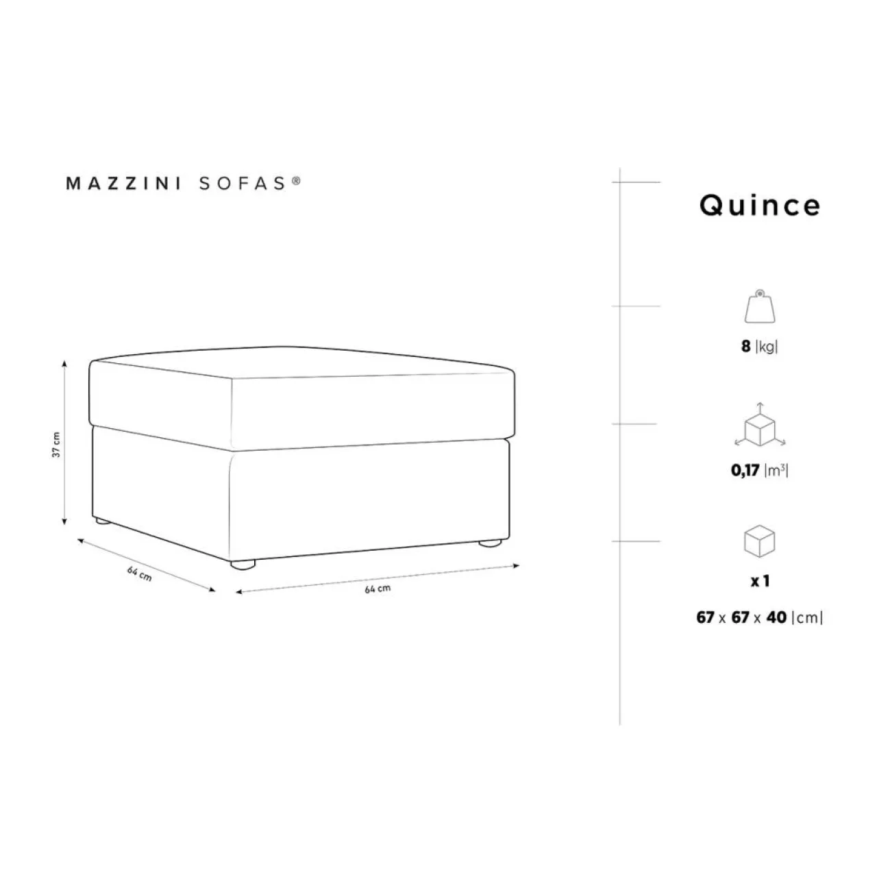 Pouf Quince Velours côtelé noir - 64x64x37 cm