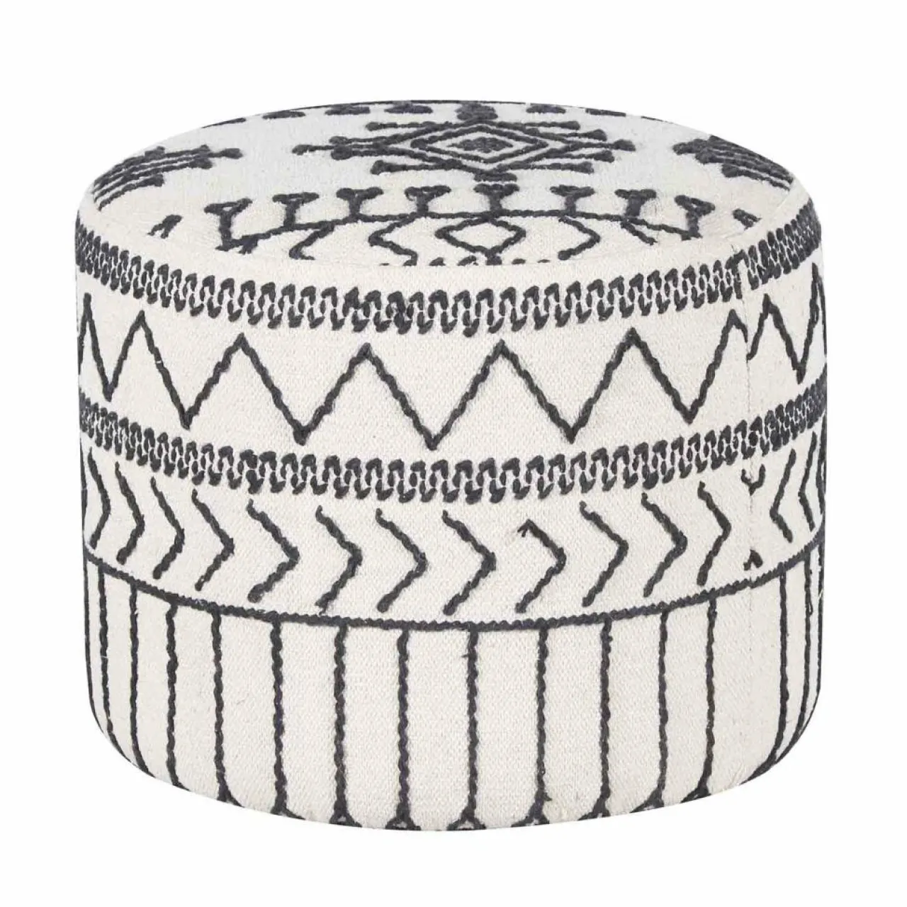 Pouf tribal 45 cm de haut Acacia M&M offer Gris argent - 60x60x45 cm