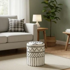 Pouf tribal 55 cm de haut Acacia M&M offer Gris argent - 40x40x55 cm