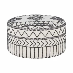 Pouf tribal rond 90 cm Acacia M&M offer Gris argent - 90x90x45 cm