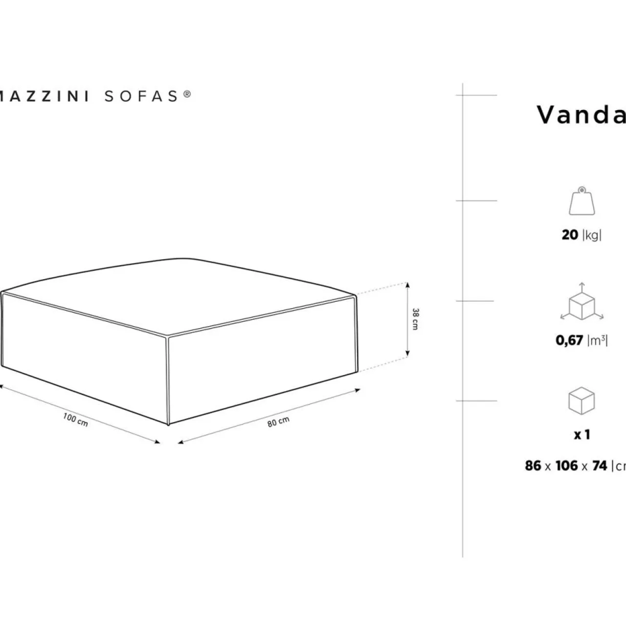 Pouf Vanda bleu roi - 100x80x36 cm