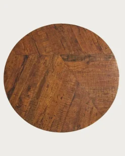 Prague - Table repas ronde en bois massif et pied tulipe doré D110 cm 6 pers