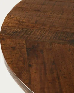 Prague - Table repas ronde en bois massif et pied tulipe doré D110 cm 6 pers