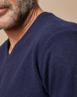 Pull 100% Cachemire 4 fils Antoine col V bleu marine