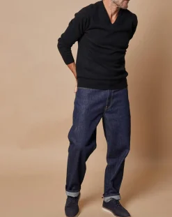 Pull 100% Cachemire 4 fils Antoine col V noir