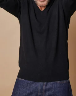 Pull 100% Cachemire 4 fils Antoine col V noir