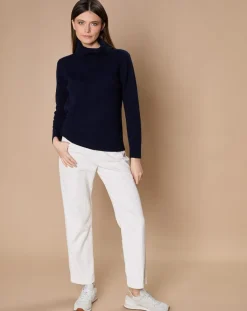 Pull 100% Cachemire 4 fils Audrey col roulé bleu marine