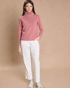 Pull 100% Cachemire 4 fils Audrey col roulé vieux rose