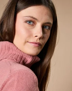 Pull 100% Cachemire 4 fils Audrey col roulé vieux rose