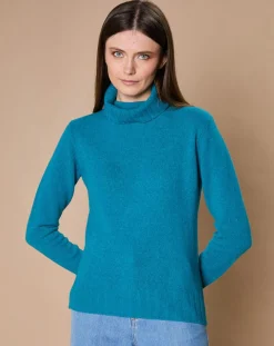 Pull 100% Cachemire 4 fils Audrey col roulé vert canard