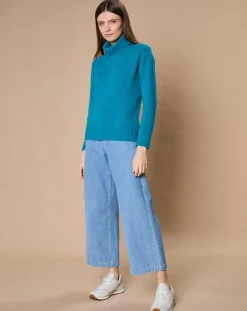 Pull 100% Cachemire 4 fils Audrey col roulé vert canard