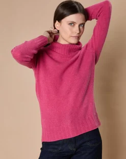 Pull 100% Cachemire 4 fils Audrey col roulé fuchsia