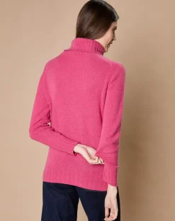 Pull 100% Cachemire 4 fils Audrey col roulé fuchsia