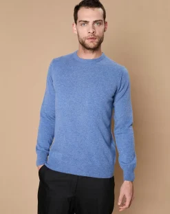 Pull 100% Cachemire 4 fils Harry col rond bleu