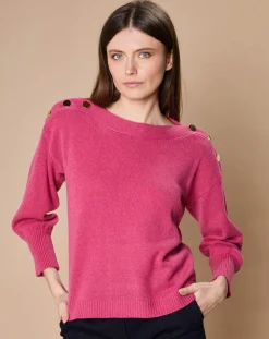Pull 100% Cachemire 4 fils Jane col bateau fuchsia
