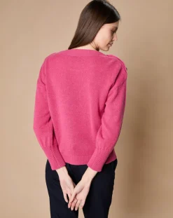 Pull 100% Cachemire 4 fils Jane col bateau fuchsia