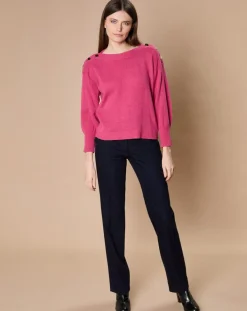Pull 100% Cachemire 4 fils Jane col bateau fuchsia