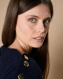 Pull 100% Cachemire 4 fils Jane col bateau bleu marine