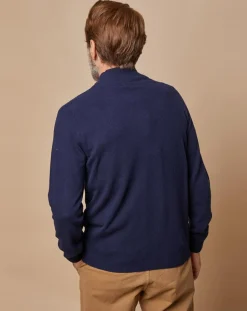 Pull 100% Cachemire 4 fils John col camionneur bleu marine/gris