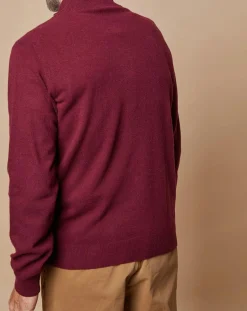 Pull 100% Cachemire 4 fils John col camionneur bordeaux/gris