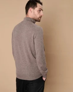 Pull 100% Cachemire 4 fils John col camionneur taupe/bleu