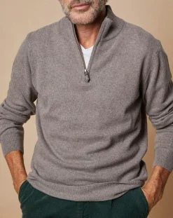 Pull 100% Cachemire 4 fils John col camionneur taupe foncé/bleu