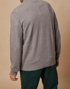 Pull 100% Cachemire 4 fils John col camionneur taupe foncé/bleu